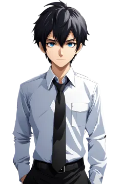 a man in a shirt and tie standing with his hands on his hips