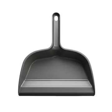 a black dust pan with a handle