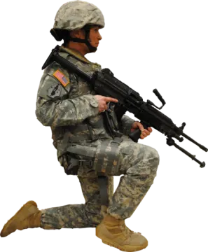a soldier kneeling with his rifle in hand