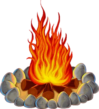 a campfire with rocks and flames