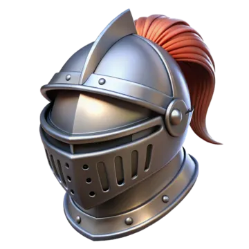 a knight's helmet with red hair