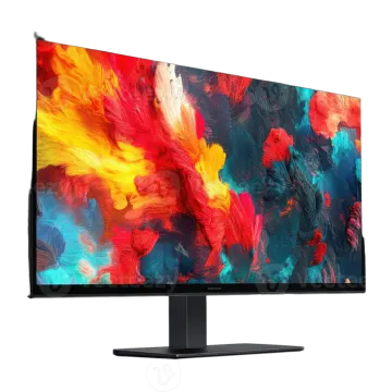 a computer monitor with colorful paint on the screen