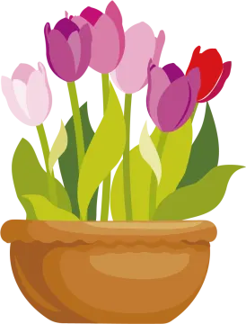 a pot filled with pink and purple flowers