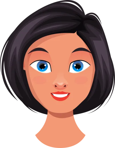 a woman with black hair and blue eyes