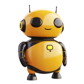 a yellow and black robot with headphones on