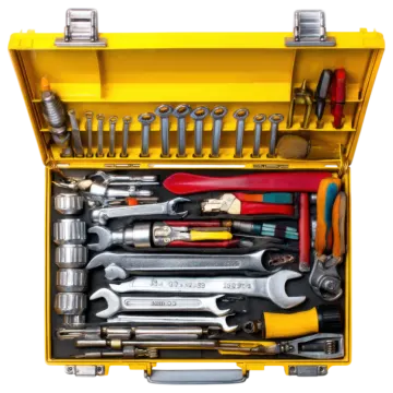 a yellow tool box filled with tools