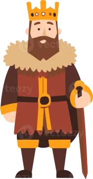 a cartoon illustration of a king with a golden crown on his head