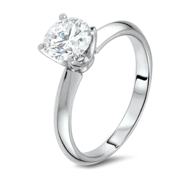 a white gold engagement ring with a single diamond