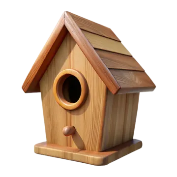 a wooden birdhouse on a white background