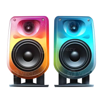 two colorful speakers on a white background