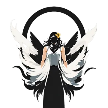 a black and white angel with wings