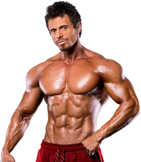 a man in red shorts posing for the camera
