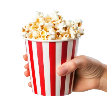 a hand holding a paper cup filled with popcorn