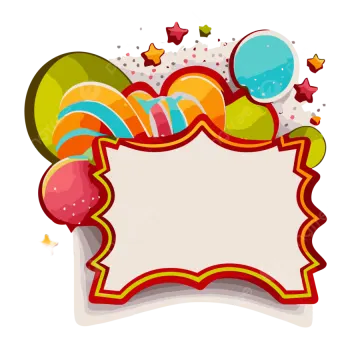 a blank sign with balloons and stars