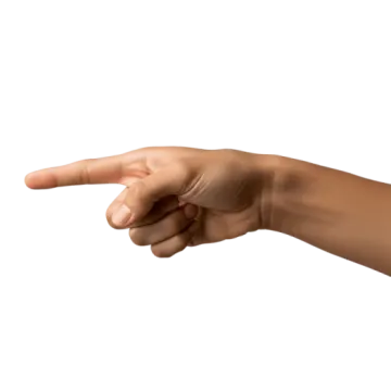 a hand pointing at something on a white background