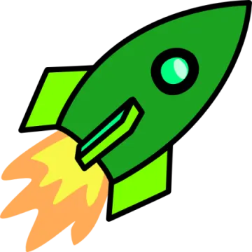 a green rocket with a yellow flame coming out of it