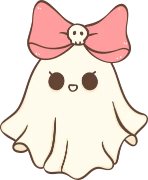 a ghost with a pink bow on its head