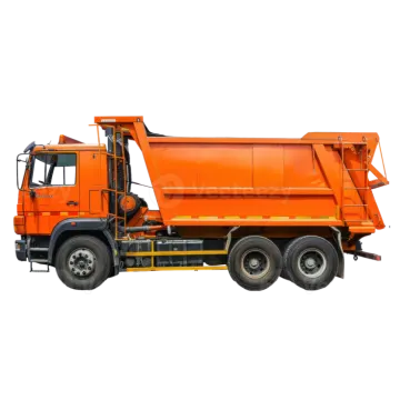 an orange dump truck on a white background