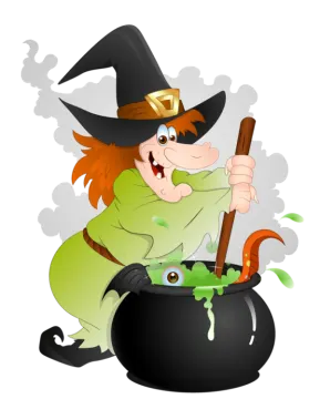 a cartoon witch with a broom in her hand