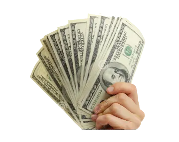 a hand holding money on white background