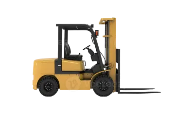 a yellow fork truck on a white background