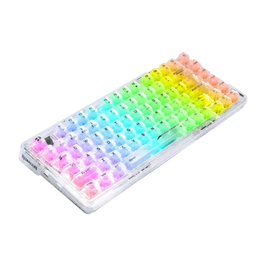 a rainbow colored keyboard with white keys and black keys