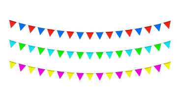 a set of colorful pennants on a white background