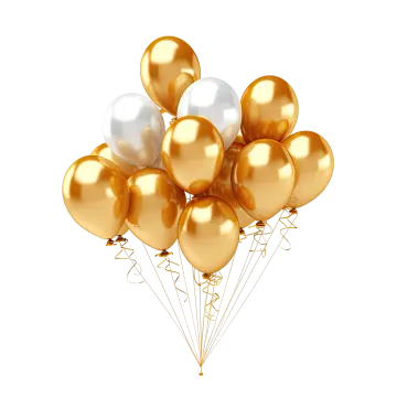 a bunch of gold and white balloons