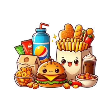 an image of a hamburger, fries and soda