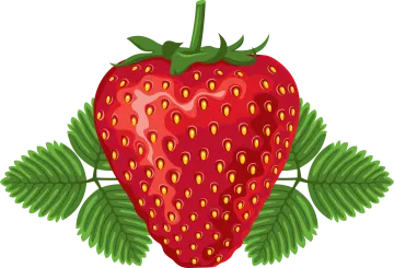 a strawberry with green leaves on it