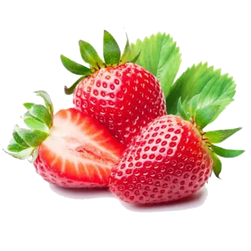 two strawberries with green leaves on white background