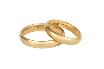 a pair of gold wedding rings