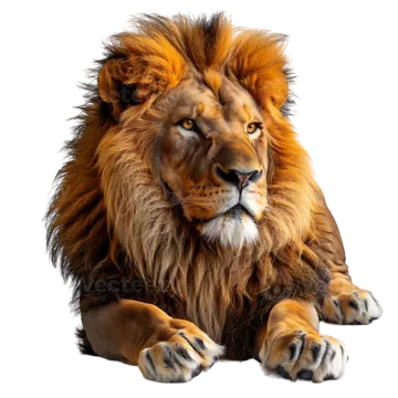 a lion laying down and looking at the camera