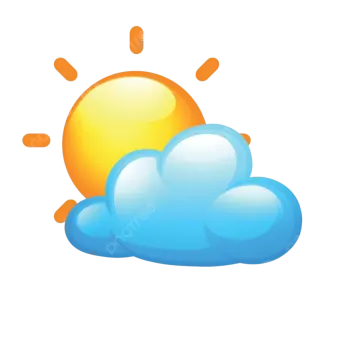 a weather icon with the sun and clouds