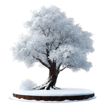 a white tree with snow on it