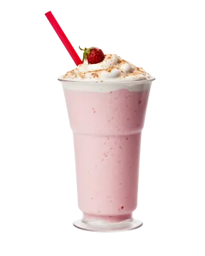 a pink drink with whipped cream and a strawberry on top