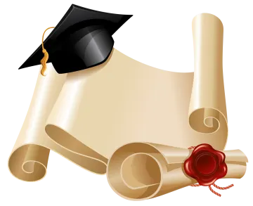a scroll with a graduation cap and diploma