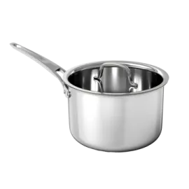 a stainless steel sauce pot with lid