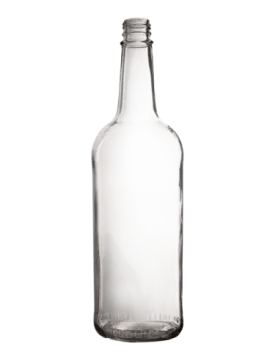 an empty glass bottle on a white background