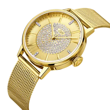 a gold watch on a white background