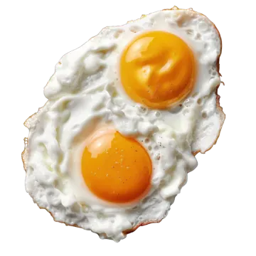 two fried eggs on top of each other eggs