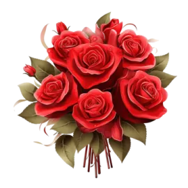 a bouquet of red roses with green leaves