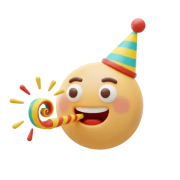 a yellow ball with a party hat on it