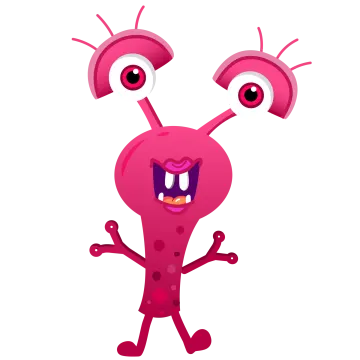 a pink cartoon character with big eyes and an open mouth