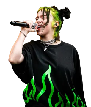 a woman with green hair is singing into a microphone
