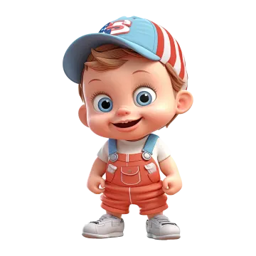 a little boy with a baseball cap and overalls