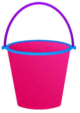 a pink bucket with blue handles