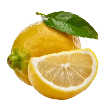 a lemon with a leaf on top of it
