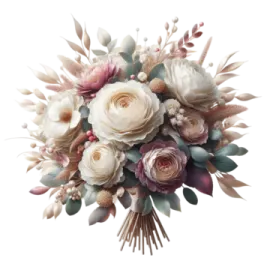 a bouquet of white and pink flowers