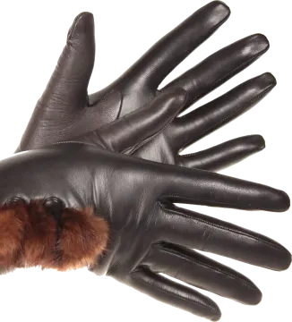 a pair of black leather gloves with fur cuffs